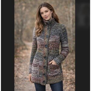 Kensie Cardigan S Longline Marled Knit Chunky Button Front Wool Blend Sweater